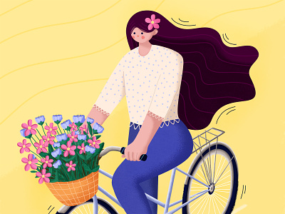 Beautiful day ☀️🌺🚲 bicycle character character design design flat flowers girl good day hair happy illustration illustrator photoshop stylized summer vector