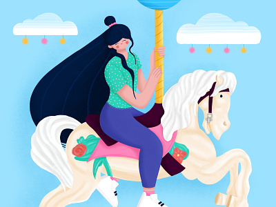Virtual Amusement Park 🎠🎡 amusement park character character design design fun girl hair happy horse illustraion illustrator photoshop stylized summer