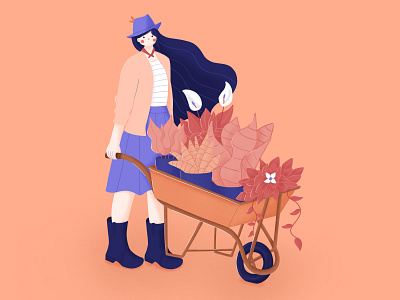 Country Style💚💛 character design farmer flat girl hair illustration illustrator love nature photoshop plants stylized