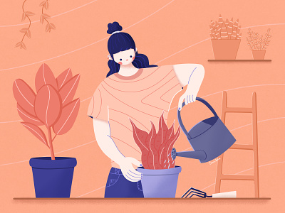 Connection 🌱💦💚 character character design connect explainer video flat girl illustration illustrator indoor plant love photoshop plants stylized