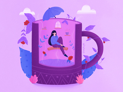 my Mug of coffee autumn character character design coffee design flat girl illustration morning mug plants procreate stylized