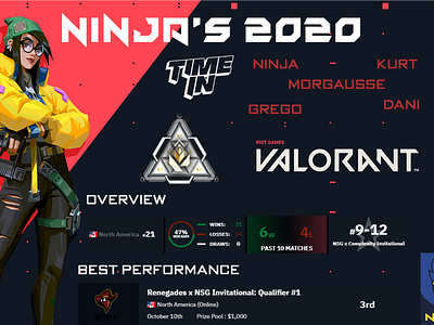 NINJA's CAREER art branding career design esports flat gaming ninja professional stats twitch valorant