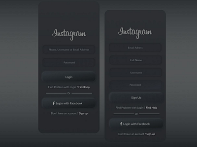 Neumorphism Dark Mode Instagram Login/Sign-up figma framer instagram neumorphism ui uiux design ux