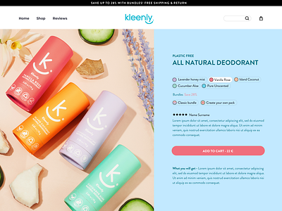 Kleenly - all natural deodorant app design ui ux web