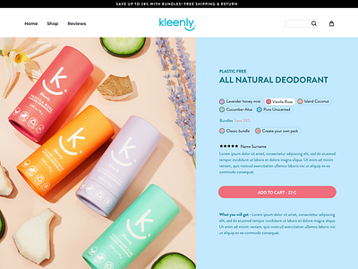 Kleenly - all natural deodorant app design ui ux web