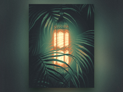 Moroccan Nights art canvas drawing grain green illustration jungle lamp light moroccan mystic night orange plants poster print texture