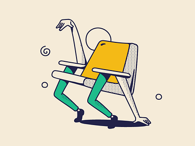 Happy chair arms art branding breakdance chair dance dotted drawing event furniture hands happy illustration legs line living room party retro room shadow
