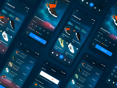 Sneakers Ecommerce App Design addidas animation app dark dark app dark mode dark theme dark ui dark ux ecommerce mobile app nike prototype shoe store shoes sneaker ui uiux user experience uxapp