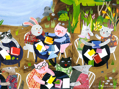 School Day animal character children book illustration childrens book collage fables illustrated book illustration paper collage