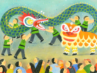 Barongsai asian barongsai children book illustration childrens book chinese chinese culture chinese new year culture drawing illustrated book illustration pastel pastel pencil
