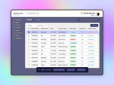 Order page in CRM system