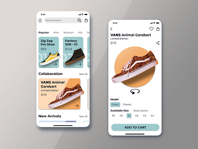 Shoes App app app design artist design illustration product products shoes shoes app sketch ui vans