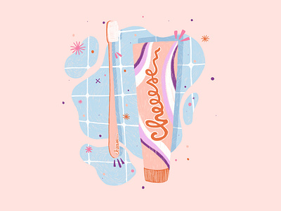 Bathroom products -toothbrush and toothpaste - bathroom bathroomillustration digitalillustration frenchillustrator funnyillustration illustration illustratorondribble illustratrice photoshop pink pinkillustration toothbrush toothpaste