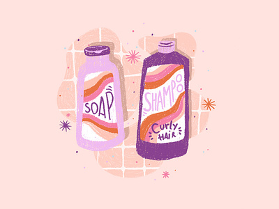 Bathroom products - shampoo bottles - bathroom bathroomillustration digitalillustration frenchillustrator illustration illustratorondribble lifestyle magazine photoshop pink pinkillustration wellbeing wellness