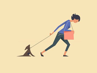 Walk character dog walking female shopping