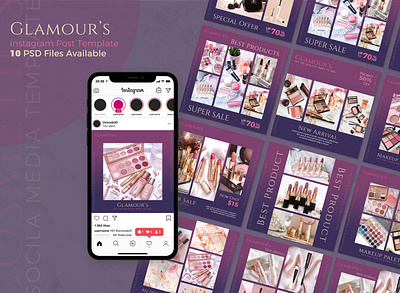 Glamour's Cosmetic Instagram Post beauty business clean cosmetic design fashion graphic lipstick makeup media mobile modern post promotion sale social template web women