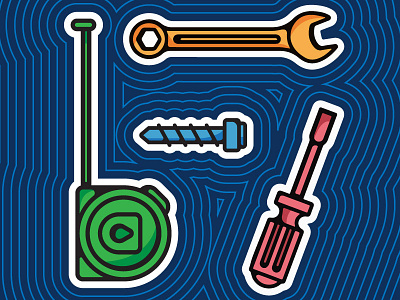 Tool Sticker Pack data icon illustration maintenance screw driver sticker tape measurer tool wrench