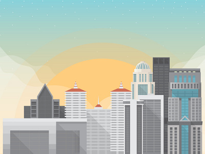 Louisville Skyline building city downtown flat illustration kentucky louisville shadow sky skyline stars sunrise