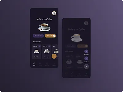 Coffee House App app appdesign clean ui coffee coffeeapp coffeehouse dark dark interface darkinterface darkmode darkui interface mobile mobileapp mobileappdesign projectui ui ui design visual visualui