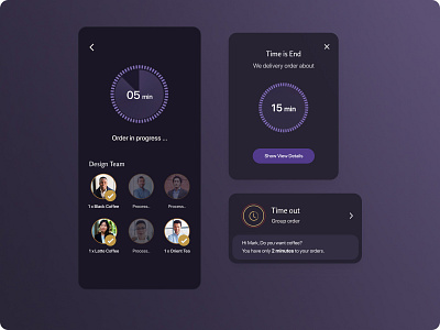 Coffee House App app appdesign coffee coffeeapp coffeehouseapp dark darkinterface darkmode darkui design ui group interface mobile mobileui order team ui