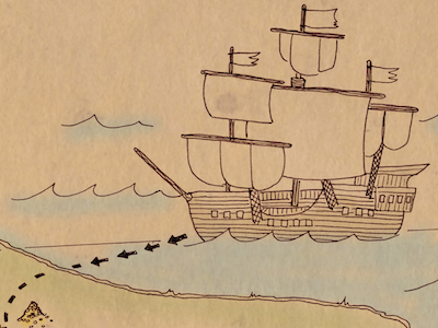 Ship drawing ink map pen pencil