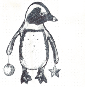 Christmas Penguin baubles biro illustration penguin