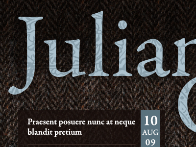 Part of the header from the Julian Cheal blog design blue brown fabric paisley serif texture tweed