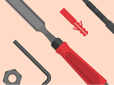 Tools chisel flat illustration nut rawlplug tools vector wrench