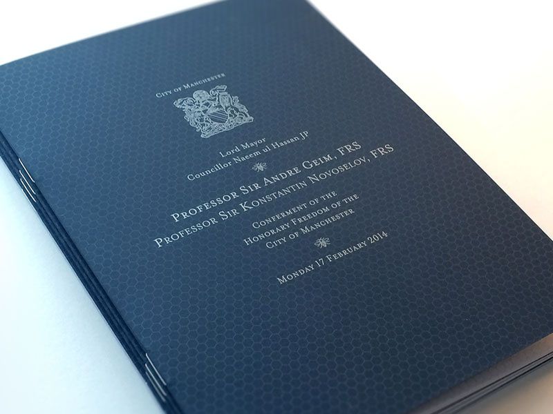 Honorary Freedom of the City of Manchester design print spot silver science programme metallic graphene manchester