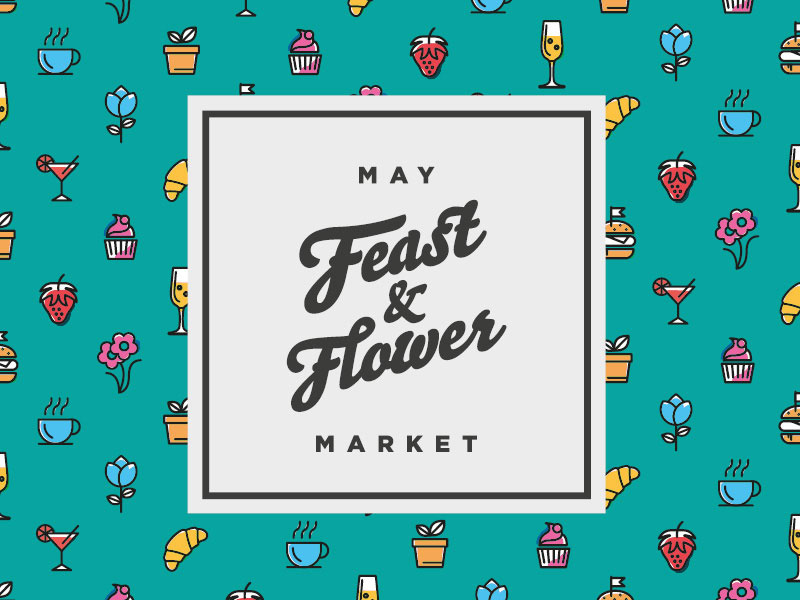 Feast and Flower event branding frame type flowers drinks food market icons illustration design