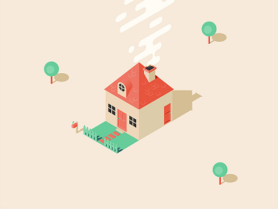 House garden house icon illustration isometric smoke trees