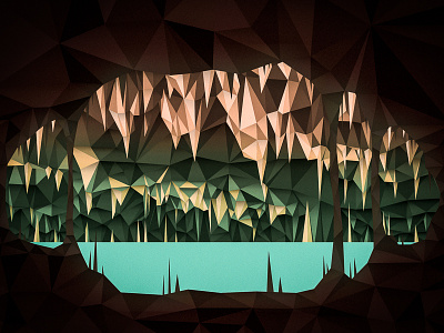 The Pit cave cavern glowing illustration lake pit poly polygon polygonal stalactite stalagmite