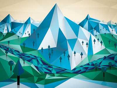 The Peak ice illustration landscape mountain poly polygon polygonal range ski skiing snow snowboarding trees triangles