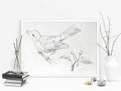Bird Sketch bird flower hand drawn pencil realistic sketch