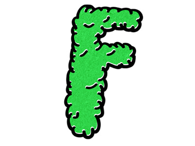 F from hand. black bubble dayzz f fer green poster style. white