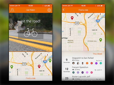 Get Ridin' app cycling ios material design mobile sketch ui ux
