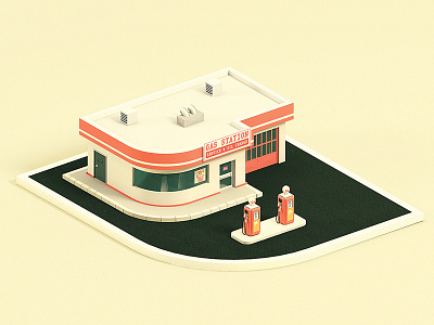 Vintage Gas Station 3d gas station maya vintage