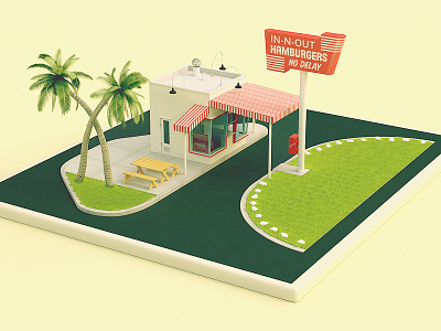 "In n Out" - Replica of their first store 3d high poly in n out maya vintage
