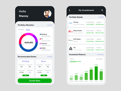 Stock Market Investment App app design color design fintech investment typography ui user experience user interface ux