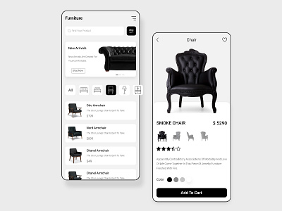 Furniture Store app black chair design furniture sofa store ui white
