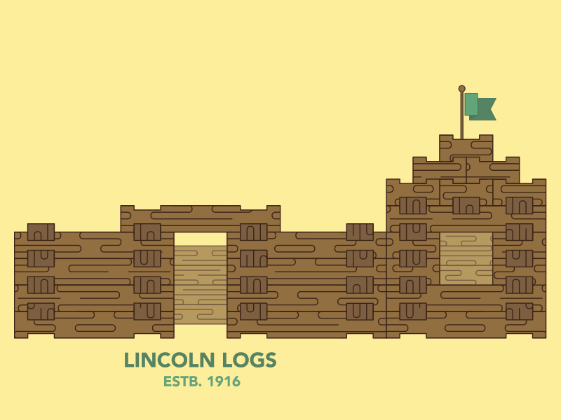 Lincoln Logs Illustration build flag lincoln log mule sticker tots toys wood