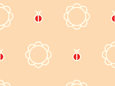 Flower & Ladybug Pattern beige flower icon ladybug line minimal pattern peach red simple white