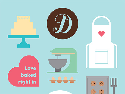 Dolce Bakery Sticker Sheet apron baked bakery baking cake cookie egg heart love mixer spatula sweet