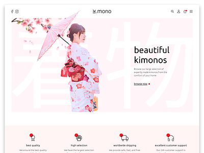 ki.mono web-shop design cherryblossom hiragana japan japanese kanji katakana kimono pink red ui ux webdesign website websitedesign