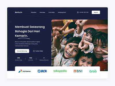 Bantu.in - Charity Landing Page charity design donasi donate donation indonesia landing page peduli ui volunteer