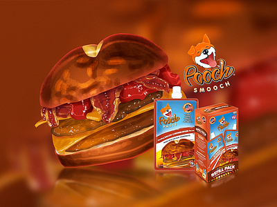 Pooch Smooch brand design dog hamburger logo design package packaging