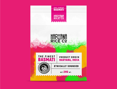 Haryana Rice Co. basmati brand branding design holi festival indian inspired logo pack packaging rice typography vector