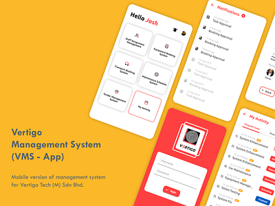 Vertigo Management System (VMS - App - Main Page) app design figma flat minimal mobile mobile app mobile app design mobile design mobile ui ui ui ux ui design uidesign uiux ux ux ui ux design uxdesign uxui