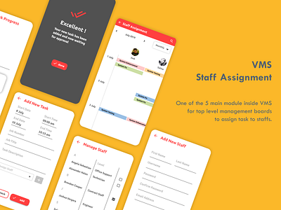 Vertigo Management System (VMS - App - Staff Assignment) app design figma flat minimal mobile mobile app mobile app design mobile design mobile ui ui ui ux ui design uidesign uiux ux ux ui ux design uxdesign uxui