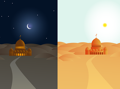 Night and Day in Desert illustration